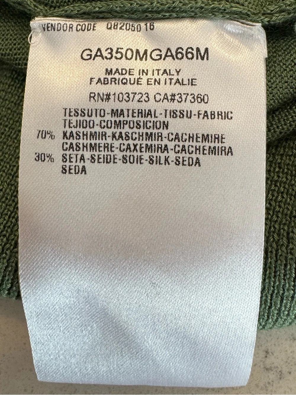 Giorgio Armani Black Label premium blend cashmere silk sweater Men’s Sz 48 Green